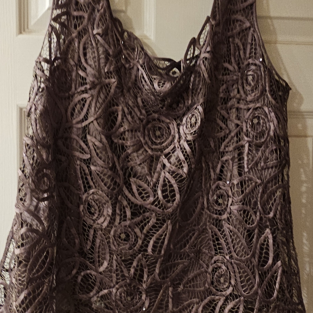 Lace Overlay Sleeveless Women's Top in Subtle Brown And Jacket Combo